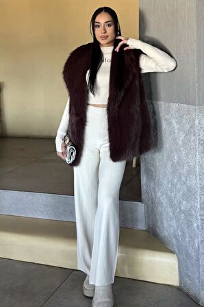 Kadın İç Astarlı Sakallı Kürklü Yelek (s-m-l-xl Beden Uyumludur.)