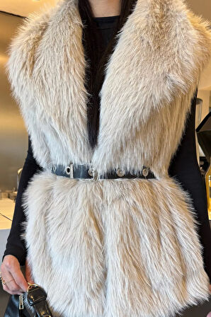 Kadın İç Astarlı Sakallı Kürklü Yelek (s-m-l-xl Beden Uyumludur.)