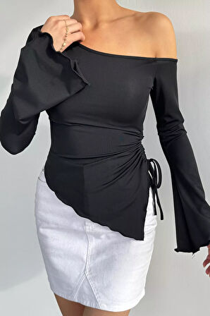 Bel Büzgülü Asimetrik Kesim Kadın Bluz