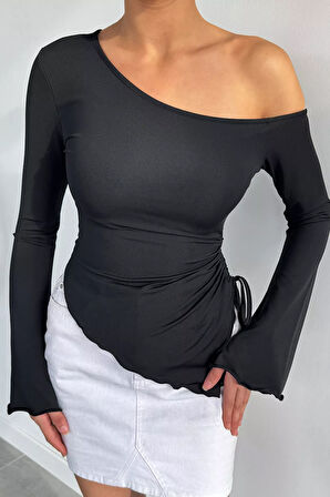 Bel Büzgülü Asimetrik Kesim Kadın Bluz