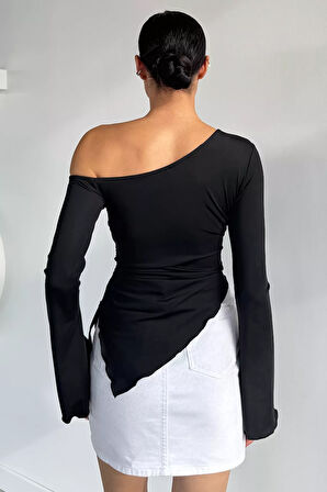 Bel Büzgülü Asimetrik Kesim Kadın Bluz