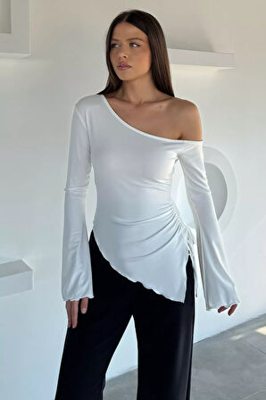 Bel Büzgülü Asimetrik Kesim Kadın Bluz