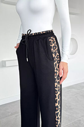 Kadın Leopar Detaylı Bel Lastikli Palazzo Pantolon