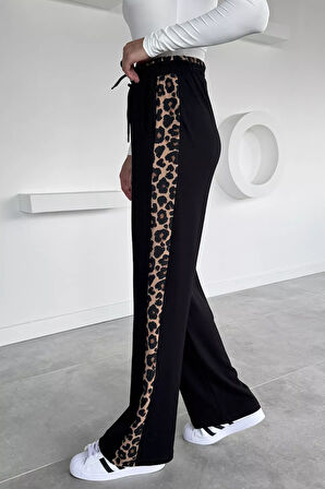 Kadın Leopar Detaylı Bel Lastikli Palazzo Pantolon