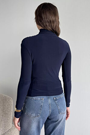 Omuz Ve Bel Drapeli Uzun Kol Bluz