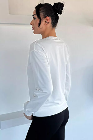 Kadın Bisiklet Yaka Ön Baskılı Sweatshirt