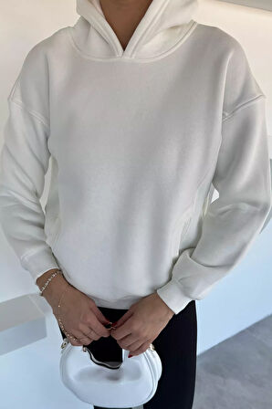 Kadın Kapüşonlu Kanguru Cepli Üç İplik Şardonlu Sweatshirt