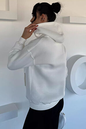 Kadın Kapüşonlu Kanguru Cepli Üç İplik Şardonlu Sweatshirt