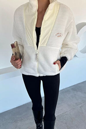 Kadın Renk Garnili Astarlı Peluş Mont