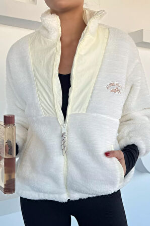 Kadın Renk Garnili Astarlı Peluş Mont