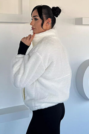 Kadın Renk Garnili Astarlı Peluş Mont