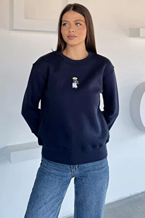 Kadın Nakışlı Üç İplik Şardonlu Sweatshirt