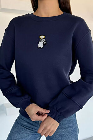 Kadın Nakışlı Üç İplik Şardonlu Sweatshirt