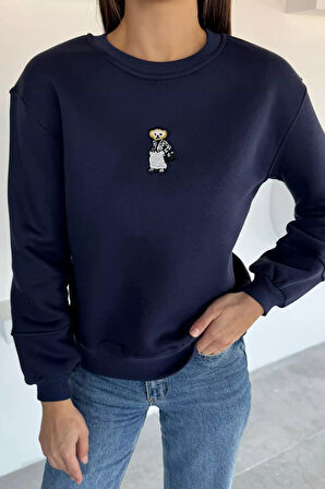 Kadın Nakışlı Üç İplik Şardonlu Sweatshirt