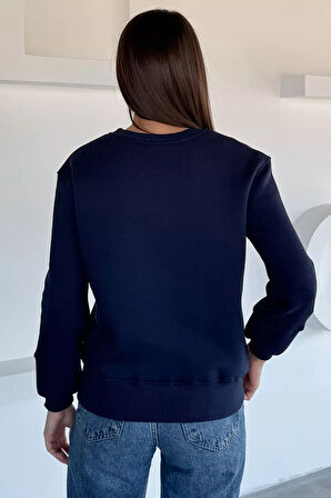 Kadın Nakışlı Üç İplik Şardonlu Sweatshirt