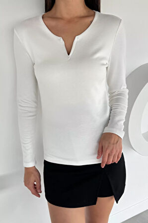 Ön Detaylı V Yaka Basıc Bluz