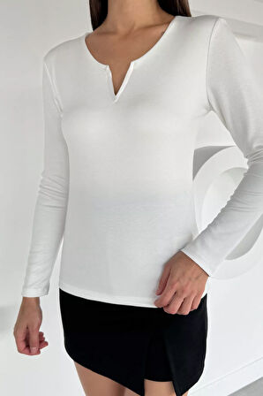 Ön Detaylı V Yaka Basıc Bluz