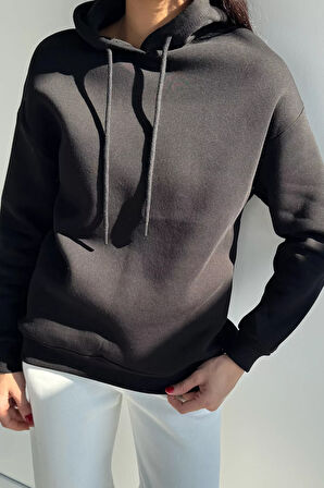 Kadın Kapüşonlu Şardonlu Basic Sweatshirt