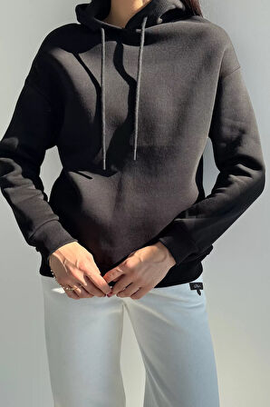 Kadın Kapüşonlu Şardonlu Basic Sweatshirt