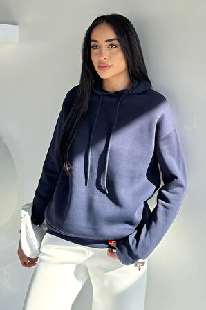 Kadın Kapüşonlu Şardonlu Basic Sweatshirt