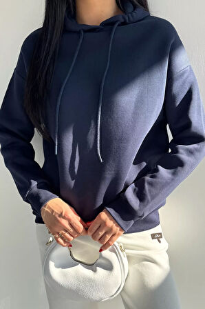Kadın Kapüşonlu Şardonlu Basic Sweatshirt