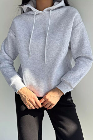 Kadın Kapüşonlu Şardonlu Basic Sweatshirt