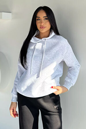 Kadın Kapüşonlu Şardonlu Basic Sweatshirt