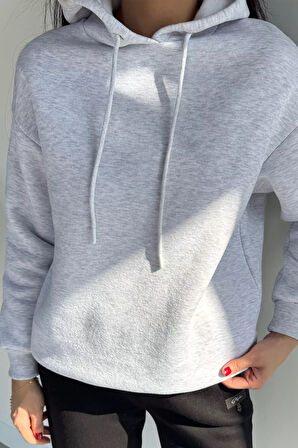 Kadın Kapüşonlu Şardonlu Basic Sweatshirt