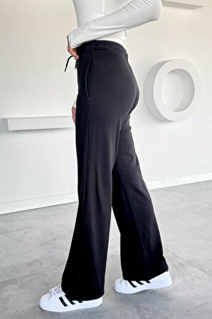 Kadın Bel Lastikli Çift Cepli Palazzo Eşofman Altı