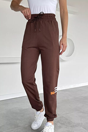 Kadın Bel Ve Paça Lastikli Amblem Detaylı Eşofman Altı