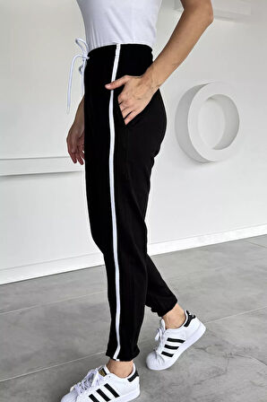 Kadın Bel Ve Paça Lastikli Çimalı Şeritli Eşofman Altı