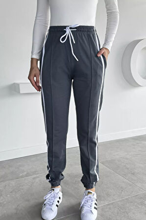 Kadın Bel Ve Paça Lastikli Çimalı Şeritli Eşofman Altı