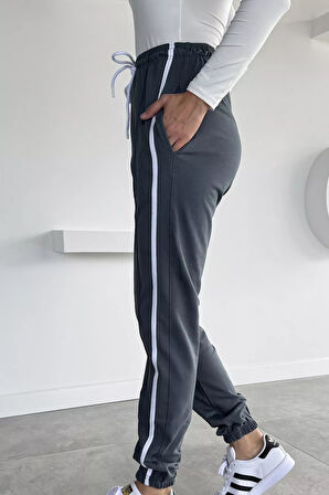 Kadın Bel Ve Paça Lastikli Çimalı Şeritli Eşofman Altı