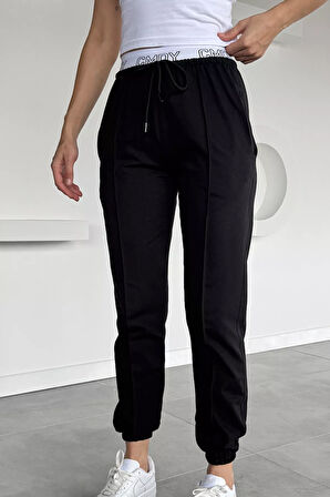 Kadın Bel Baskılı Paça Ve Bel Lastikli Çimalı Eşofman Altı