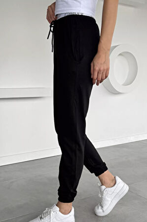 Kadın Bel Baskılı Paça Ve Bel Lastikli Çimalı Eşofman Altı