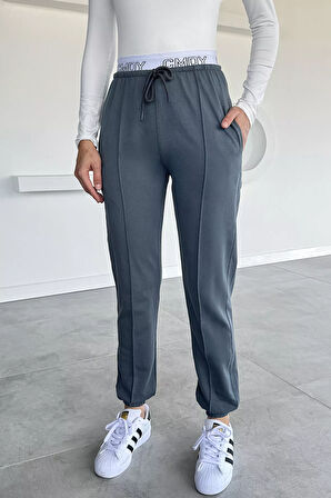 Kadın Bel Baskılı Paça Ve Bel Lastikli Çimalı Eşofman Altı