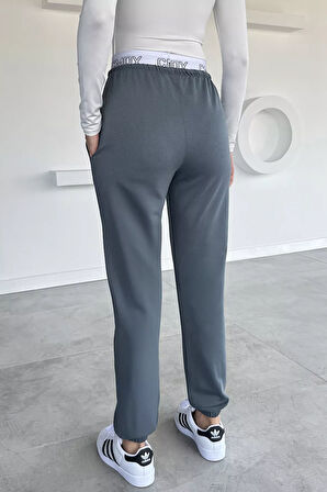 Kadın Bel Baskılı Paça Ve Bel Lastikli Çimalı Eşofman Altı