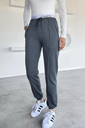 Kadın Bel Baskılı Paça Ve Bel Lastikli Çimalı Eşofman Altı