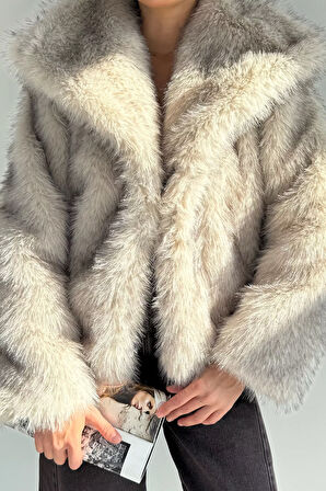 Kadın Şal Yaka İç Astarlı Saçaklı Kürklü Mont