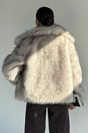 Kadın Şal Yaka İç Astarlı Saçaklı Kürklü Mont