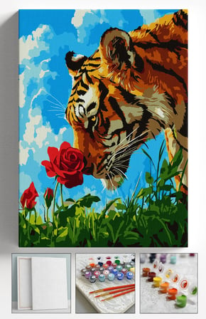 Sayılarla Boyama Seti Numaralı Tuval Fırça Boya Askı Aparatı Dahil Set 40x50 Cm - GÜL KOKLAYAN KAPLAN