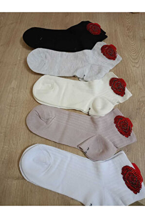 2ÇİFT PAMUKLU BURUN DİKİŞSİZ GÜLTAŞLI KOKULU LİKRALI KISAKONÇ ÇORAP EKRU LACİVERT KADIN ÇORABI 36-40