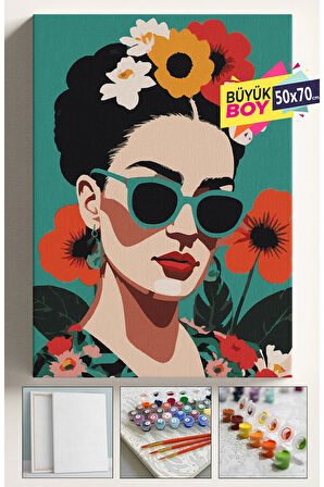 Sayılarla Boyama Seti Numaralı Tuval Fırça Boya Dahil Kasnaklı Set 50x70 Cm - GÜLLÜ KAHLO