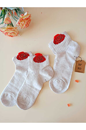 2 ÇİFT GÜL TAŞLI PAMUKLU BURUN DİKİŞSİZ KOKULU LİKRALI KISA KONÇ ÇORAP GRİ SİYAH KADIN ÇORABI 36-40