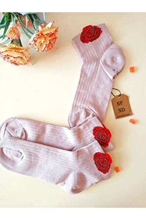 2 ÇİFT PAMUKLU DİKİŞSİZ GÜLTAŞLI KOKULU LİKRA LASTİKSİZ KISAKONÇ ÇORAP PEMBE SİYAH KADIN ÇORABI 3640