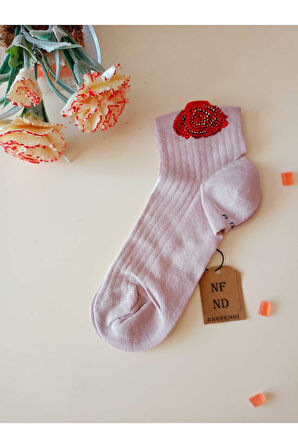 2 ÇİFT PAMUKLU DİKİŞSİZ GÜLTAŞLI KOKULU LİKRA LASTİKSİZ KISAKONÇ ÇORAP PEMBE SİYAH KADIN ÇORABI 3640