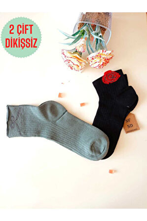 2 ÇİFT PAMUKLU BURUN DİKİŞSİZ GÜLTAŞLI KOKULU LİKRALI KISAKONÇ ÇORAP YEŞİL SİYAH KADIN ÇORABI 36-40