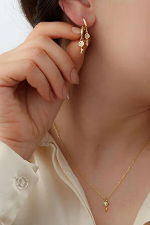 925 Ayar Gümüş Anahtarlı Küpe Kolye Seti