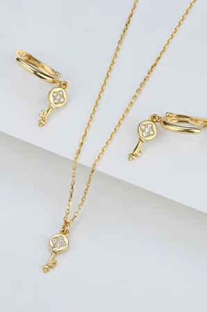 925 Ayar Gümüş Anahtarlı Küpe Kolye Seti