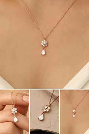 925 Ayar Gümüş Beyaz Taşlı Çiçek Kolye